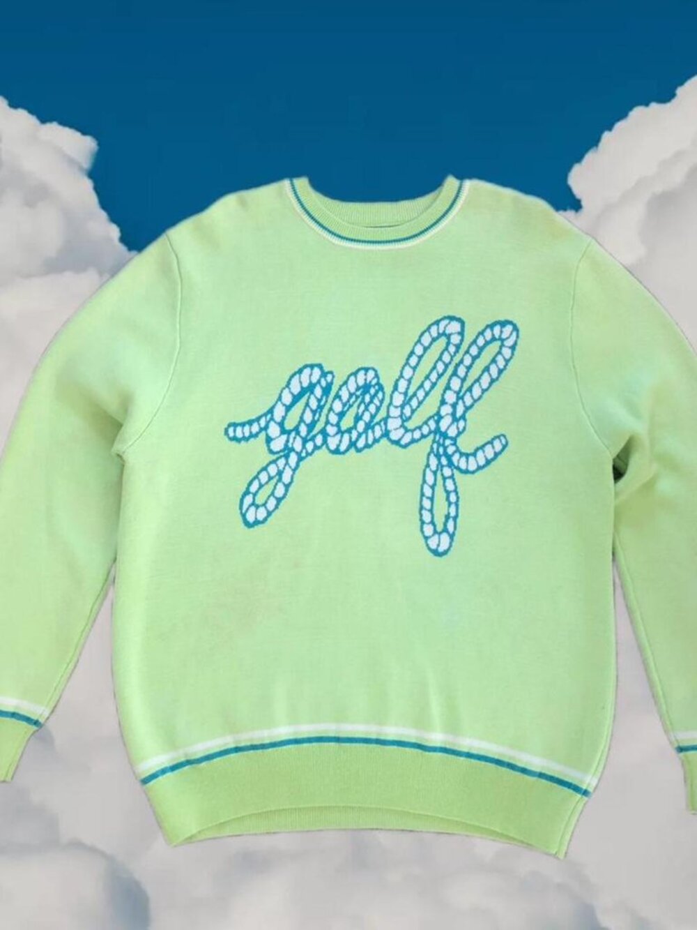 Golf Wang Rope Logo Knit Crewneck Sweater Lime Green Blue Streetwear